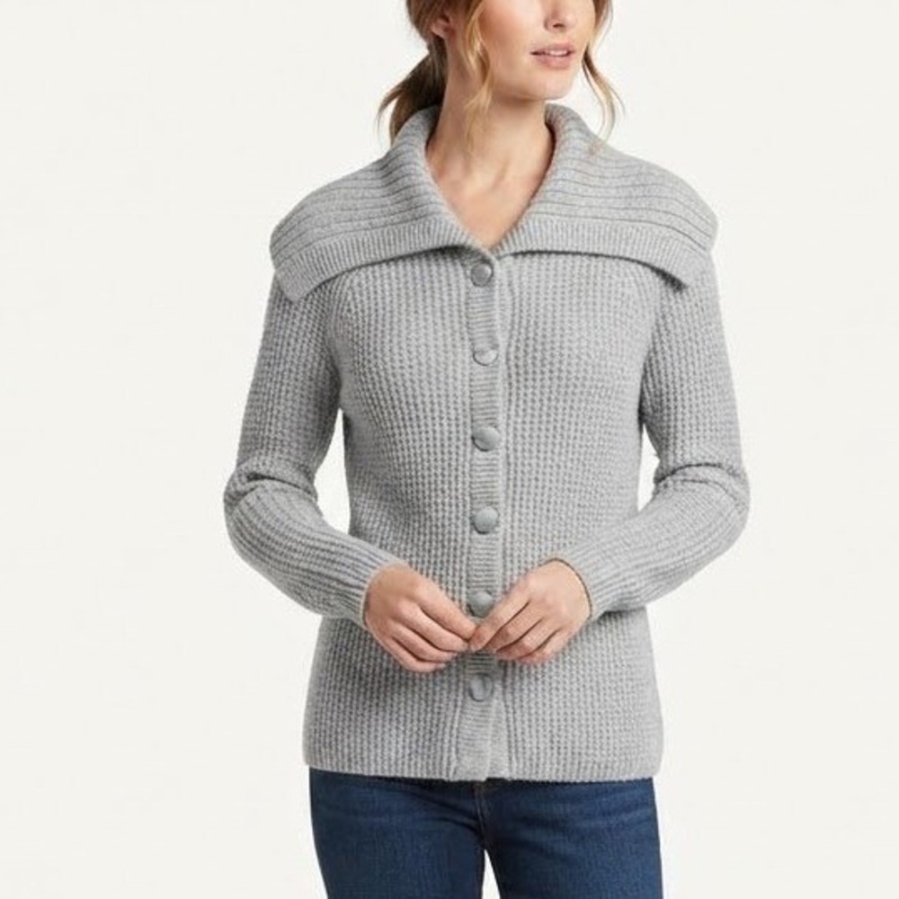 Kenneth Cole Cardigan Sweater S Gray Knit Shawl Collar Winter Cozy Nordic Fall